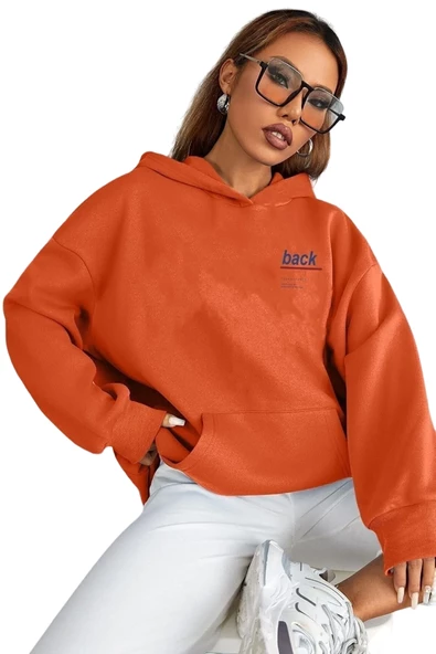 Unisex Back Baskılı Oversize Kapşonlu Sweatshirt - Resim 4
