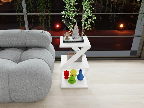 Bubon Yan Sehpa Beyaz-Beyaz - Resim 4