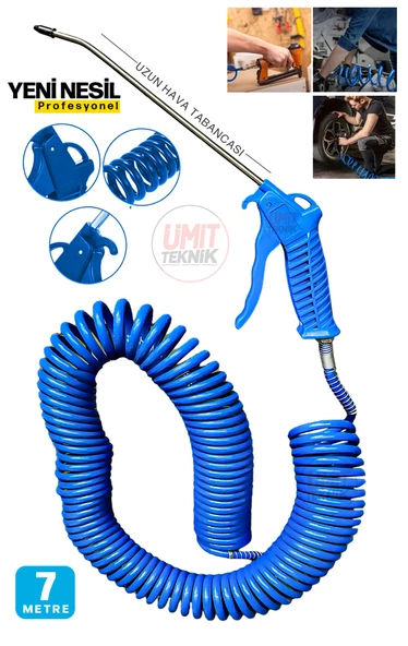 Uzun 7 Metre Hava Tabancası Yeni Nesil  Spiral Hava Hortumu Kompresör Hava Tabancası Set-7 METRE ürün görseli 1
