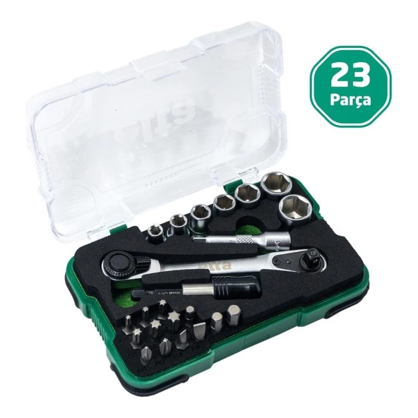 Elta 1/4" Altıköşe Cırcırlı Lokma Anahtar ve Bits Uç Seti 23 Parça ürün görseli 1