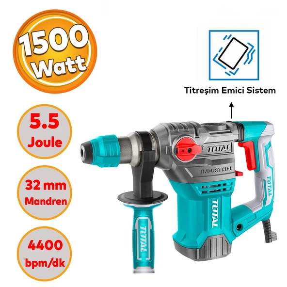 Total Kırıcı Delici 4 Kg Darbeli Matkap 1500 W Metal Beton Ahşap Elektropnömatik Delme Hilti ürün görseli 1
