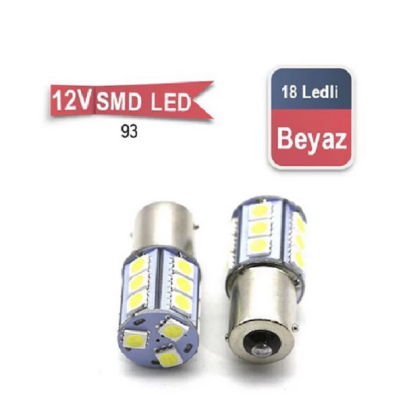 Ampul 12V 93 Tek duy Düz Tırnak 18 SMD Led Beyaz ürün görseli 1