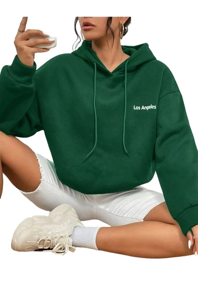 Unisex Los Angeles Baskılı Oversize Kapşonlu Sweatshirt ürün görseli 1