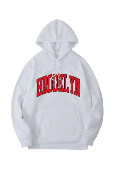 Unisex Yeşil Brooklyn Baskılı Oversize Kapşonlu Sweatshirt ürün görseli 1