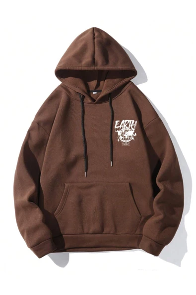 Unisex Earth Baskılı Kapüşonlu Sweatshirt - Resim 7