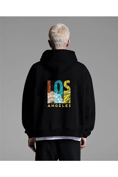 Unisex Los Angeles Oversize Kapüşonlu Sweatshirt - Resim 2