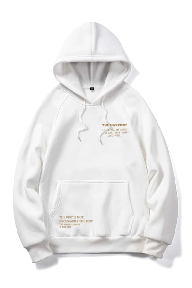 Unisex Happiest Baskılı Oversize Kapşonlu Sweatshirt - Resim 11