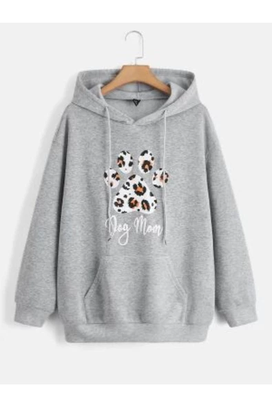 Unisex Gri Pati Baskılı Kapşonlu Oversize Sweatshirt ürün görseli 1