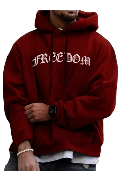 Unisex Freedom Baskılı Oversize Kapüşonlu Sweatshirt ürün görseli 1