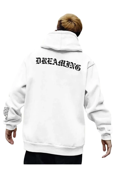 Unisex Dream Baskılı Oversize Kapşonlu Sweatshirt - Resim 2
