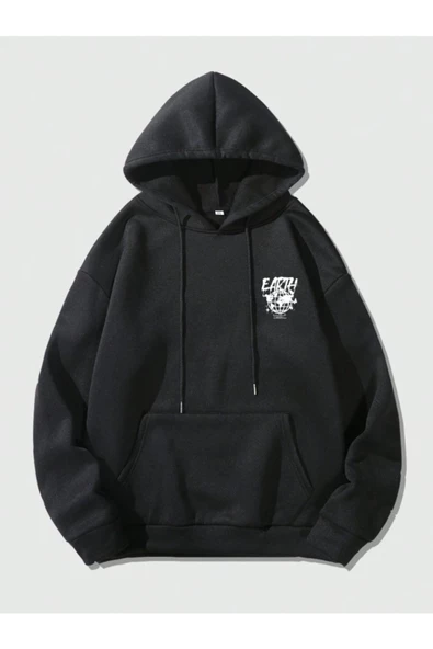 Unisex Earth Baskılı Kapüşonlu Sweatshirt - Resim 11