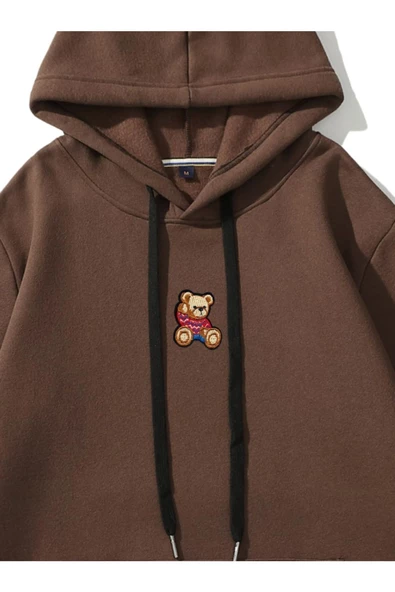 Unisex Ayıcık Baskılı Oversize Kapşonlu Sweatshirt - Resim 3