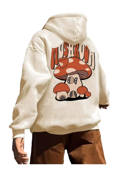 Unisex Mushroom Baskı Kapüşonlu Sweatshirt ürün görseli 1