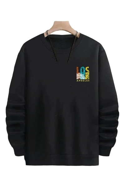 Unisex Siyah Los Angeles Oversize Bisiklet Yaka Sweatshirt ürün görseli 1