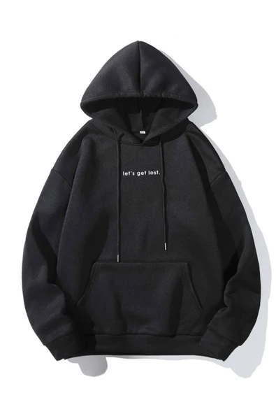 Unisex Let's Get Lost Baskılı Oversize Kapşonlu Sweatshirt ürün görseli 1
