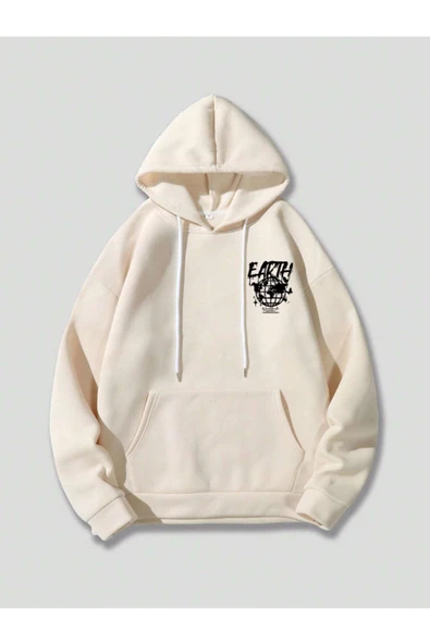 Unisex Earth Baskılı Kapüşonlu Sweatshirt - Resim 2