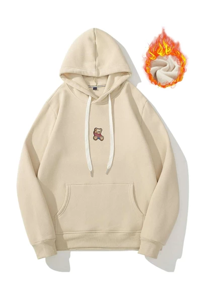Unisex Ayıcık Baskılı Oversize Kapşonlu Sweatshirt - Resim 6