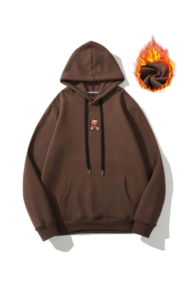 Unisex Ayıcık Baskılı Oversize Kapşonlu Sweatshirt ürün görseli 1