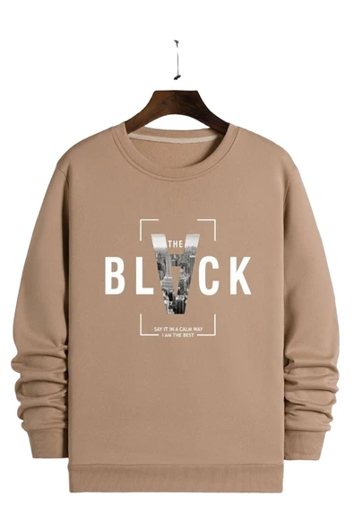 Unisex Black Baskılı Bisiklet Yaka Oversize Sweatshirt ürün görseli 1