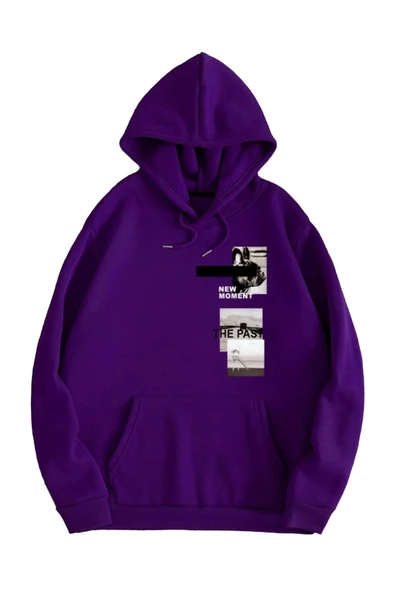 Unisex New Moment Baskılı Oversize Kapşonlu Sweatshirt ürün görseli 1