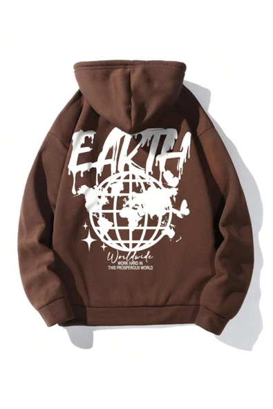 Unisex Earth Baskılı Kapüşonlu Sweatshirt - Resim 6