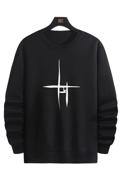 Unisex Çizgi Baskı Bisikletyaka Sweatshirt - Resim 3