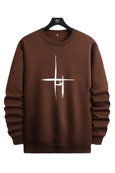 Unisex Çizgi Baskı Bisikletyaka Sweatshirt ürün görseli 1