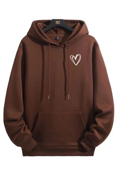 Unisex Kalp Baskılı Oversize Kapüşonlu Sweatshirt ürün görseli 1