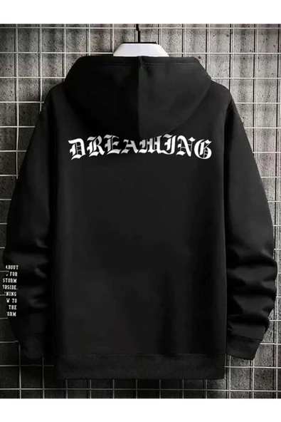 Unisex Dream Baskılı Oversize Kapşonlu Sweatshirt - Resim 6