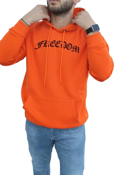 Unisex Freedom Baskılı Oversize Kapüşonlu Sweatshirt - Resim 3
