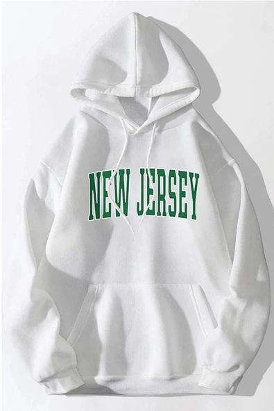Unisex Newjersey Baskılı Oversize Kapşonlu Sweatshirt ürün görseli 1