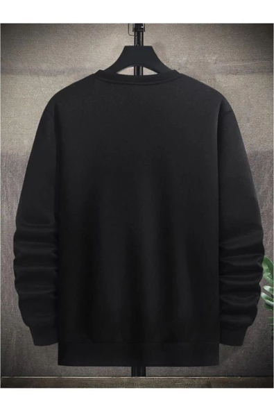 Unisex Çizgi Baskı Bisikletyaka Sweatshirt - Resim 4