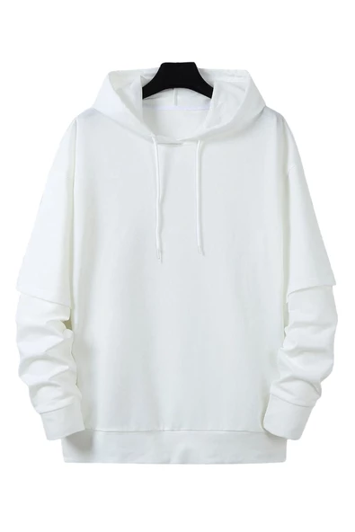 Unisex Beyaz Oversize Kapşonlu Sweatshirt ürün görseli 1