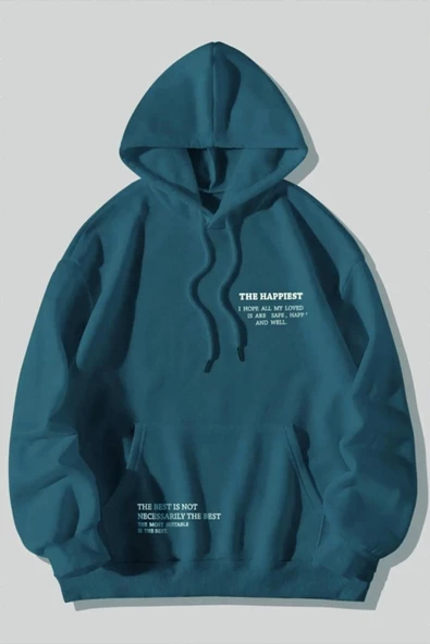 Unisex Happiest Baskılı Oversize Kapşonlu Sweatshirt ürün görseli 1