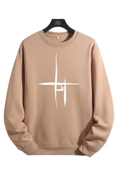 Unisex Çizgi Baskı Bisikletyaka Sweatshirt - Resim 2