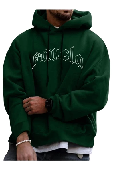 Unisex Favela Baskılı Kapşonlu Oversize Sweatshirt - Resim 4