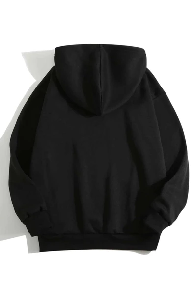 Unisex Kalp Baskılı Oversize Kapüşonlu Sweatshirt - Resim 10