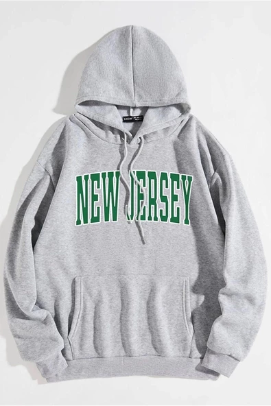 Unisex Newjersey Baskılı Oversize Kapşonlu Sweatshirt - Resim 2