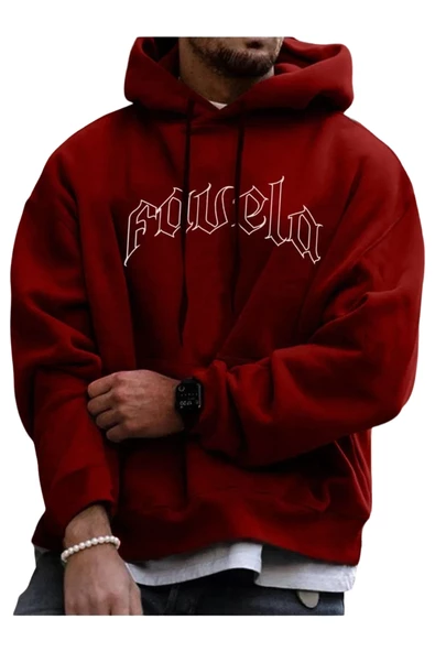 Unisex Favela Baskılı Kapşonlu Oversize Sweatshirt - Resim 2