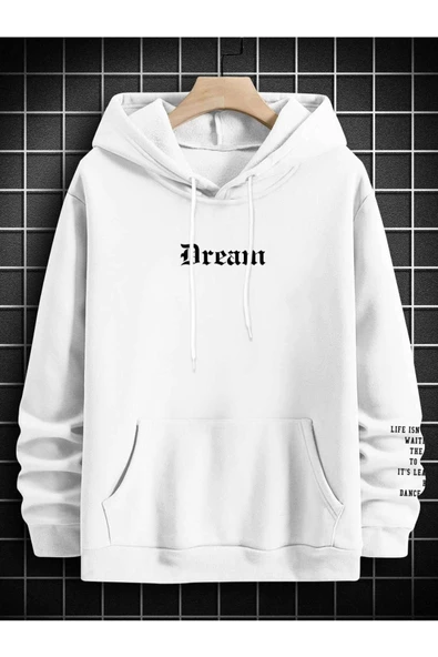 Unisex Dream Baskılı Oversize Kapşonlu Sweatshirt - Resim 3