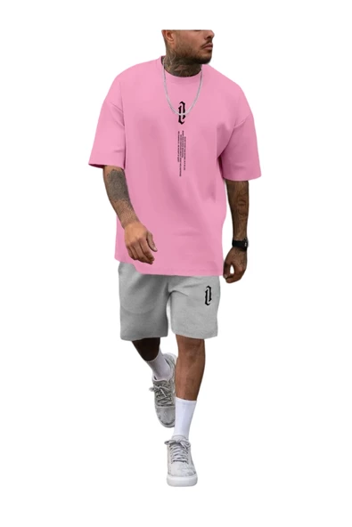 Erkek Dikey Baskılı T-Shirt Şort - Resim 3