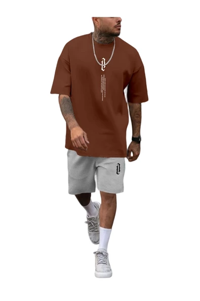 Erkek Dikey Baskılı T-Shirt Şort - Resim 7