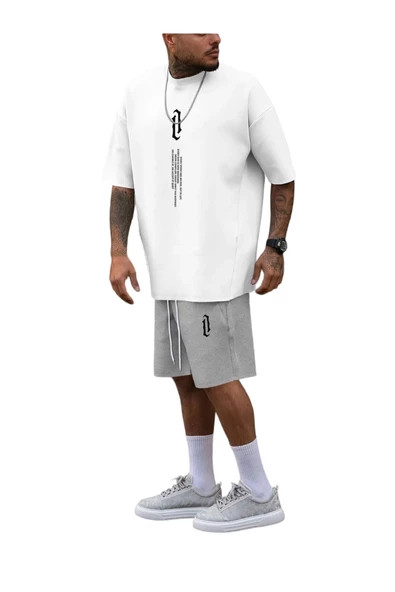 Erkek Dikey Baskılı T-Shirt Şort - Resim 9