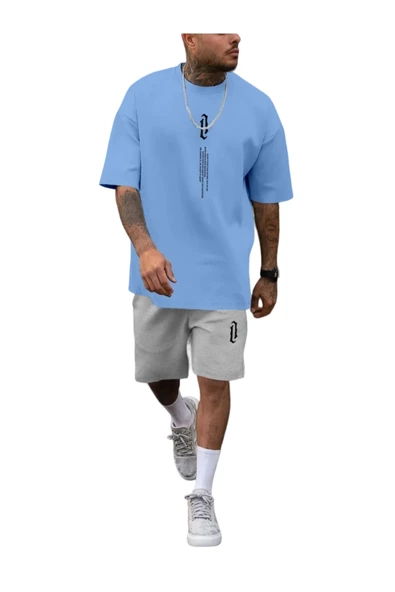 Erkek Dikey Baskılı T-Shirt Şort - Resim 5