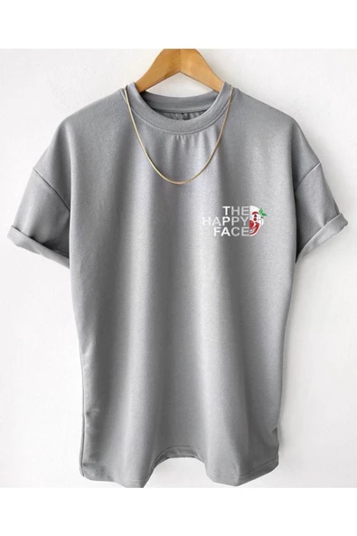 Erkek Happy Face Baskılı Oversize Tshirt - Resim 5