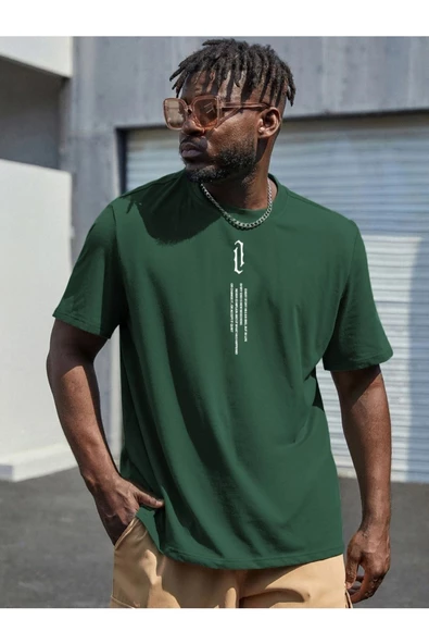 Erkek Göğüs Dikey Baskılı Oversize T-shirt ürün görseli 1