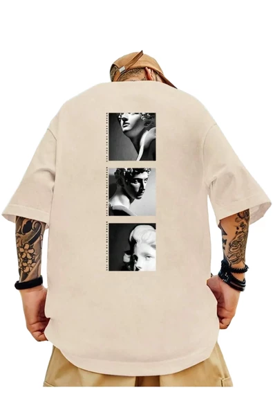 Erkek 3'lü Sırt Baskılı Oversize T-shirt ürün görseli 1