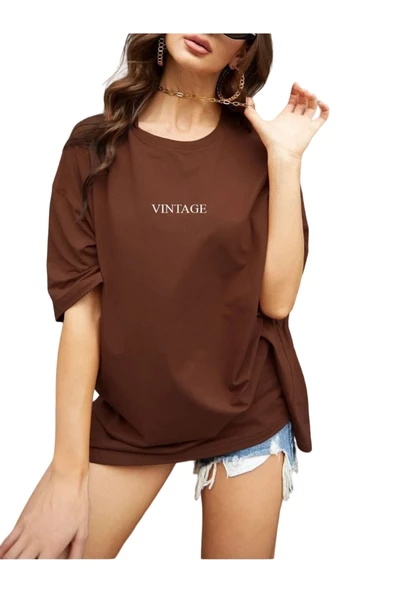 Kadın Vintage Baskılı Oversize T-shirt ürün görseli 1