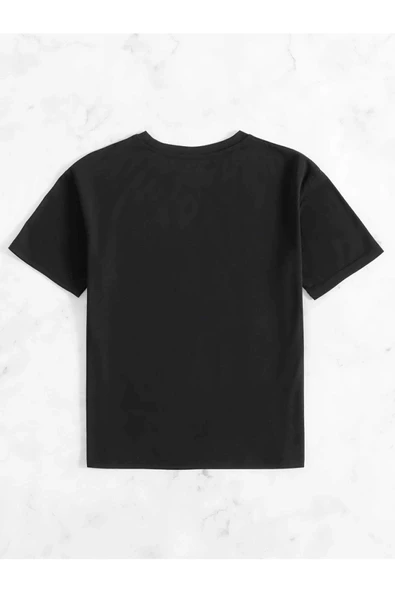 Kadın Siyah Vintage Sand Waves Baskılı Oversize T-shirt ürün görseli 1