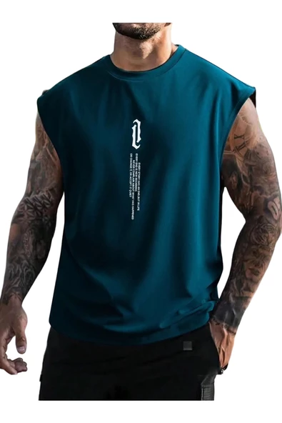 Erkek Dikey Baskılı Oversize Kolsuz T-shirt ürün görseli 1